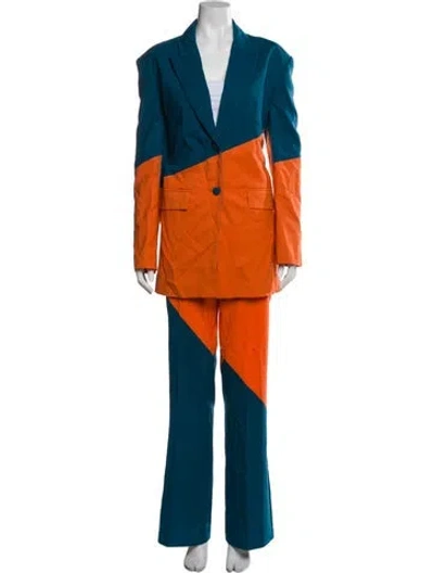 Pre-owned Marcell Von Berlin Virgin Wool Colorblock Pattern Pantsuit In Multi