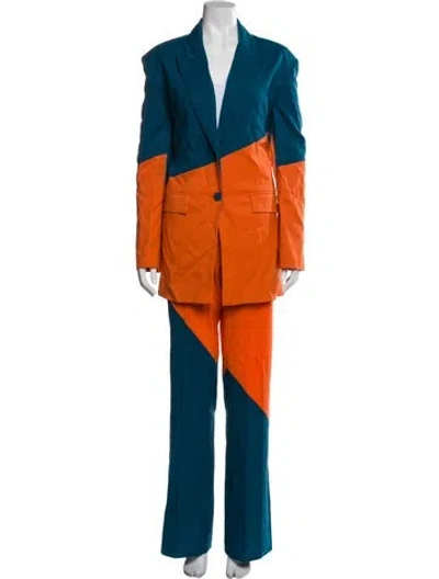 Pre-owned Marcell Von Berlin Virgin Wool Colorblock Pattern Pantsuit In Multi