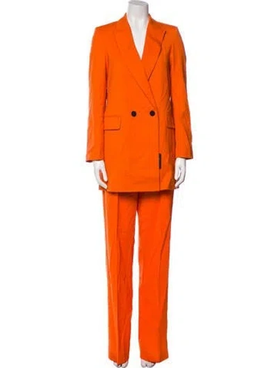 Pre-owned Marcell Von Berlin Virgin Wool Pleated Accents Pantsuit W/ Tags In Orange
