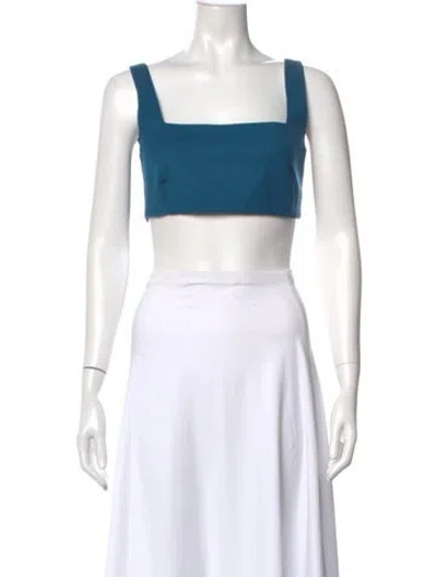 Pre-owned Marcell Von Berlin Virgin Wool Square Neckline Crop Top In Blue