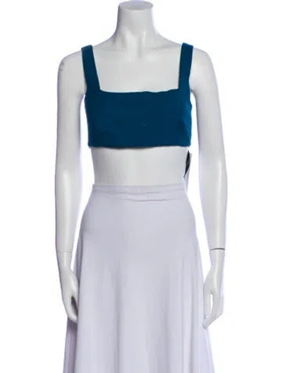 Pre-owned Marcell Von Berlin Virgin Wool Square Neckline Crop Top W/ Tags In Blue