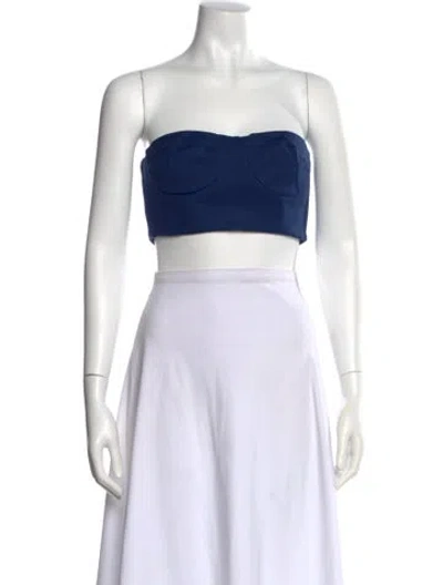 Pre-owned Marcell Von Berlin Virgin Wool Strapless Crop Top In Blue