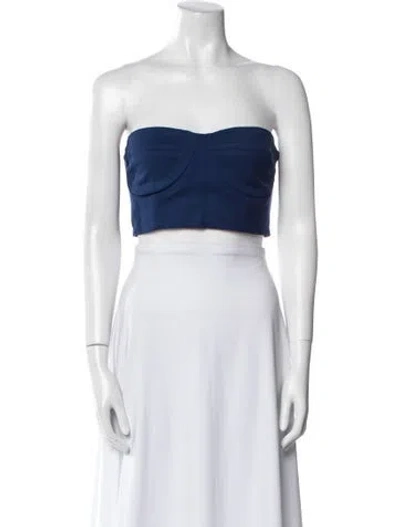 Pre-owned Marcell Von Berlin Virgin Wool Strapless Crop Top W/ Tags In Blue