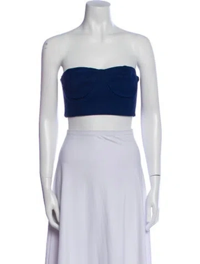 Pre-owned Marcell Von Berlin Virgin Wool Strapless Crop Top W/ Tags In Blue