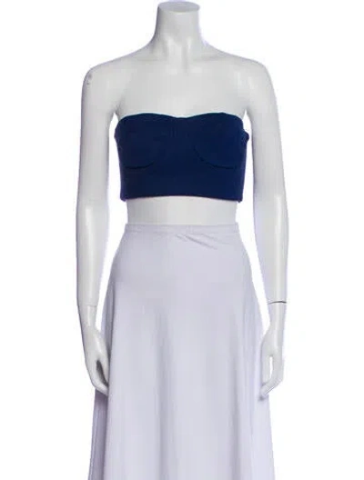 Pre-owned Marcell Von Berlin Virgin Wool Strapless Crop Top W/ Tags In Blue