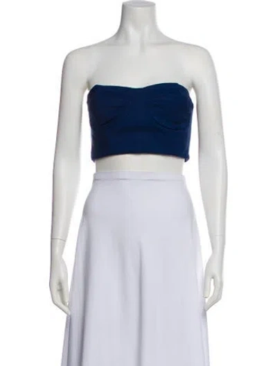 Pre-owned Marcell Von Berlin Virgin Wool Strapless Crop Top W/ Tags In Blue