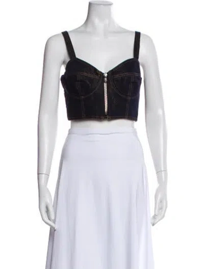 Pre-owned Marcell Von Berlin V-neck Sleeveless Crop Top In Blue