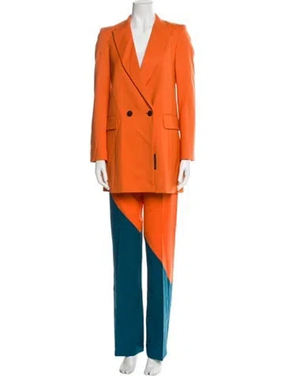 Pre-owned Marcell Von Berlin Wool Colorblock Pattern Pantsuit W/ Tags In Orange