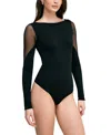 Marcella Adella Mesh Accent Bodysuit In Black