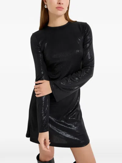 Marcella Adya 喇叭袖金属感迷你连衣裙 In Black