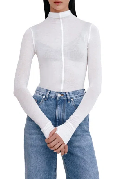 Marcella Alicia Semisheer Mock Neck Jersey Top In Off White