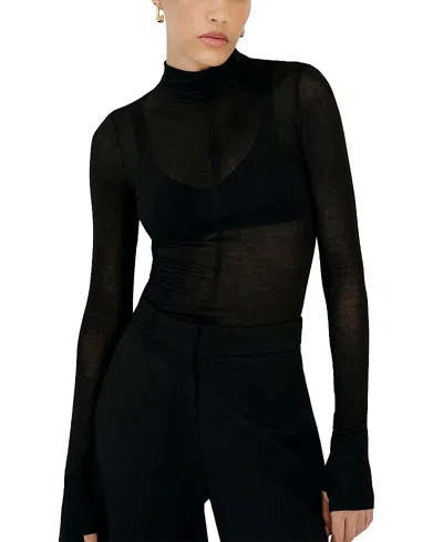 Marcella Alicia Sheer Turtleneck Top In Black
