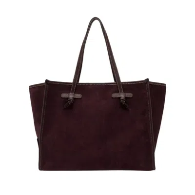 Marcella Amarone Suede Handbag With Leather Detailing In Burgundy