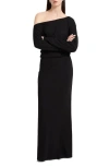 Marcella Amia One-shoulder Long Sleeve Jersey Maxi Dress In Black