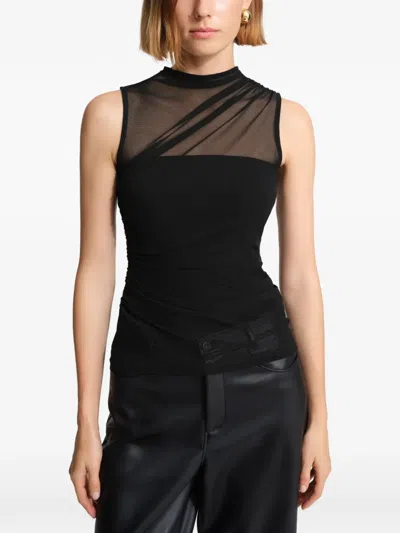 Marcella Amila Mesh-layered Top In Black
