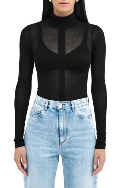 Marcella Amsterdam Sheer Jersey Turtleneck Top In Black