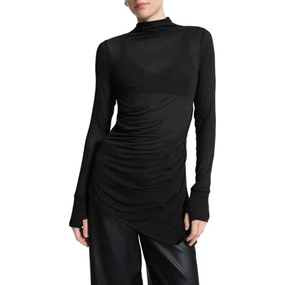 Marcella Arden Ruched Turtleneck Knit Top In Black