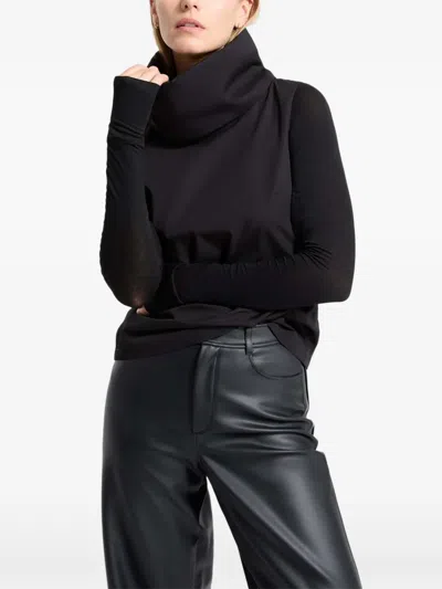 Marcella Atlantic Turtleneck Mixed Media Top In Black