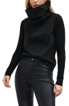 Marcella Atlantic Turtleneck Mixed Media Top In Black
