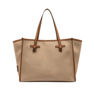 Marcella Bi-colored Canvas Tote Bag With Leather Accents