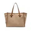 Marcella Bi-colored Canvas Tote Bag With Leather Accents In Brown