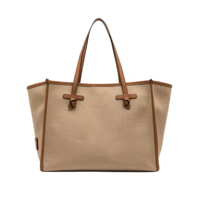 Marcella Bi-colored Canvas Tote Bag With Leather Accents In Brown