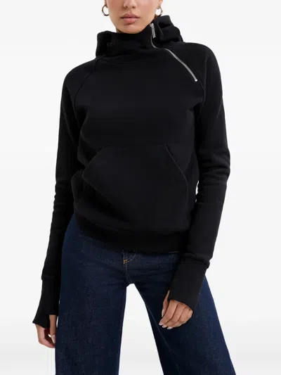 Marcella Booth Diagonal-zip Hoodie In Black