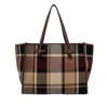 Marcella Bordeaux Plaid Shopper Bag With Leather Trim In Multi