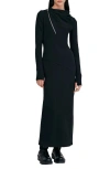 Marcella Broome Asymmetric Half Zip Long Sleee Maxi Dress In Black