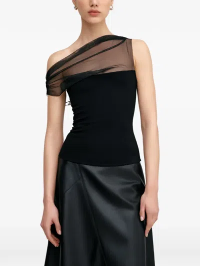 Marcella Cabrini 缩褶网纱上衣 In Black