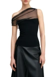 Marcella Cabrini Mesh One-shoulder Top In Black