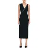 Marcella Carlton Asymmetric Detail Sheath Midi Dress In Black