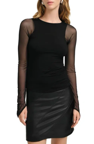 Marcella Carys Mesh Sleeve Jersey Top In Black