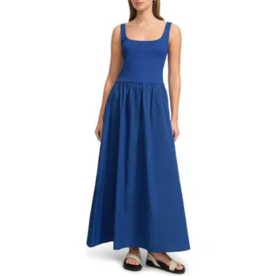 Marcella Clara Mixed Media Ponte & Cotton A-line Dress In Blue