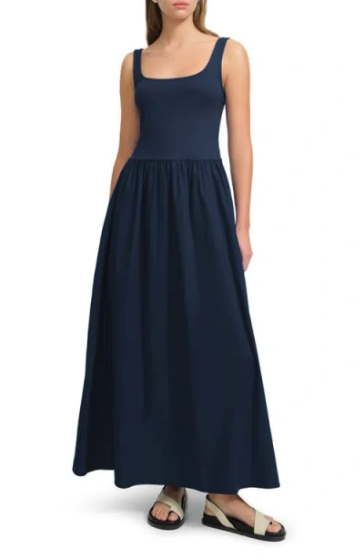 Marcella Clara Mixed Media Ponte & Cotton A-line Dress In Blue