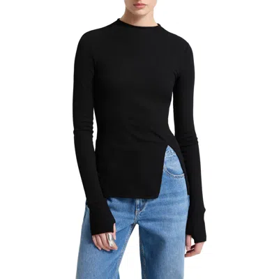 Marcella Clover Ribbed Mock Neck Top In Black