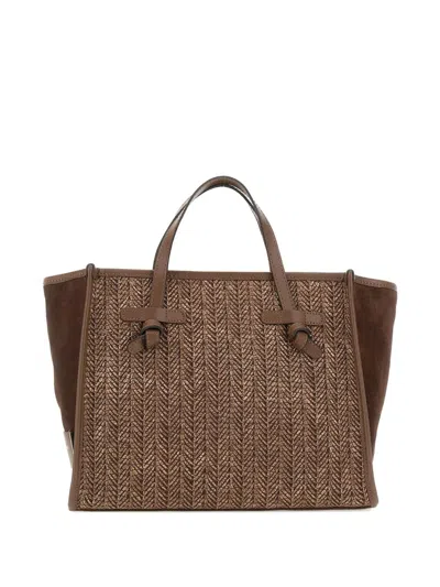 Marcella Club 32 Missmarcella Woven Leather Tote Bag In Brown