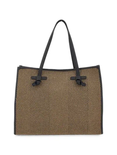 Marcella Club Large Marcella Herringbone-pattern Shoulder Bag In Brown