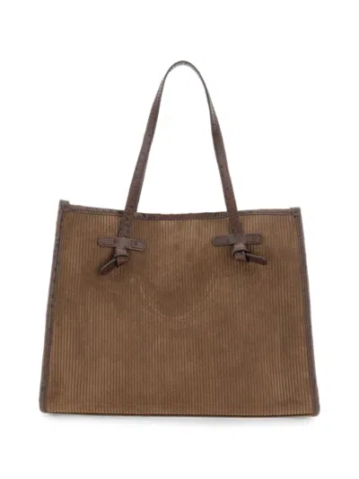 Marcella Club Large Marcella Ostrich-effect-detail Shoulder Bag In Brown