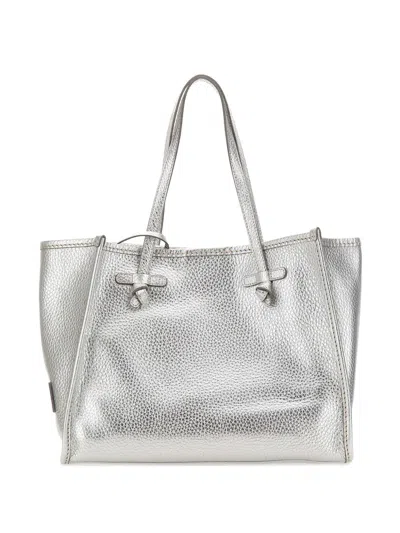 Marcella Club Marcella Top-handles Grained Leather Shoulder Bag In Silver