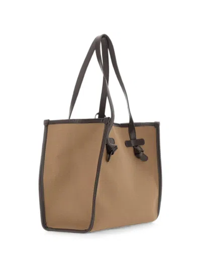 Marcella Club Medium Marcella Leather-trim Canvas Shoulder Bag In Brown