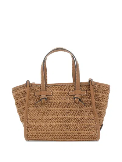 Marcella Club Miss Marcella Woven Straw Leather Trim Tote Bag In Brown