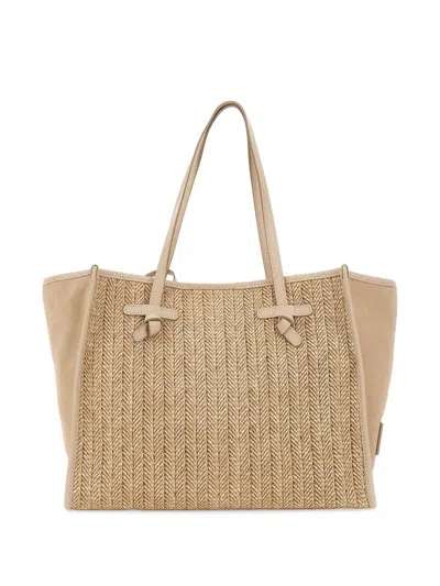 Marcella Club Raffia Suede Shoulder Bag In Brown