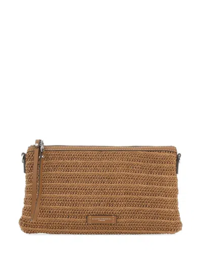 Marcella Club Woven Straw Leather Clutch Bag In Neutral