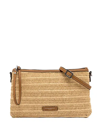 Marcella Club Woven-design Leather-trim Clutch Bag In Brown