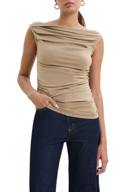 Marcella Cooper Ruched Boat Neck Top In Neutral
