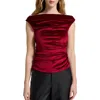 Marcella Cooper Ruched Off The Shoulder Velvet Top In Red