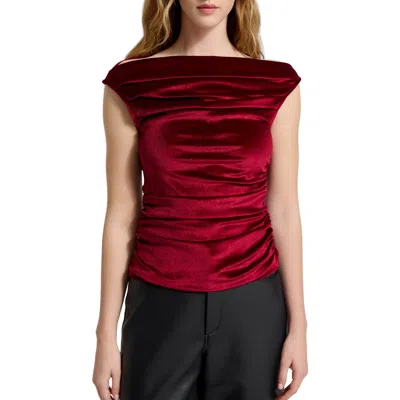Marcella Cooper Ruched Off The Shoulder Velvet Top In Red