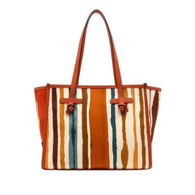 Marcella Coral-printed Cotton Handbag With Leather Accents In Multi