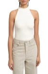 Marcella Doris Mock Neck Sleeveless Rib Bodysuit In White